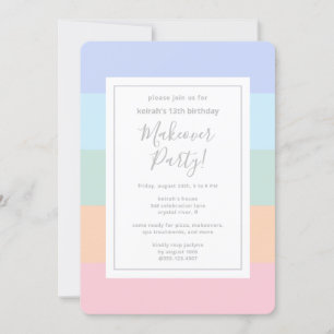 Pastel Färg Block Rand Makover Party födelsedag Inbjudningar