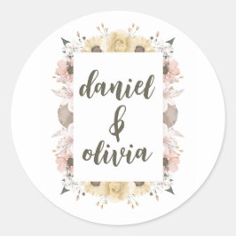 Pastel Färg Blommigt Bröllop Runt Klistermärke