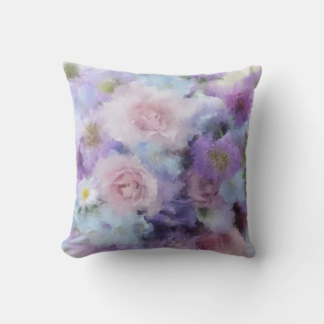 Pastel Färg Blue Lila Elegant Abstrakt Flowers Kudde (Framsida)