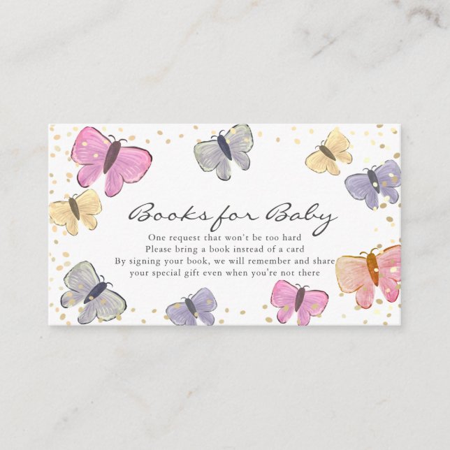 Pastel Färg Butterfly Baby Shower Bok-begäran Tilläggskort (Framsida)