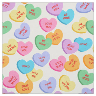 Pastel Färg Candy Hearts Valentine Day Fabric Tyg