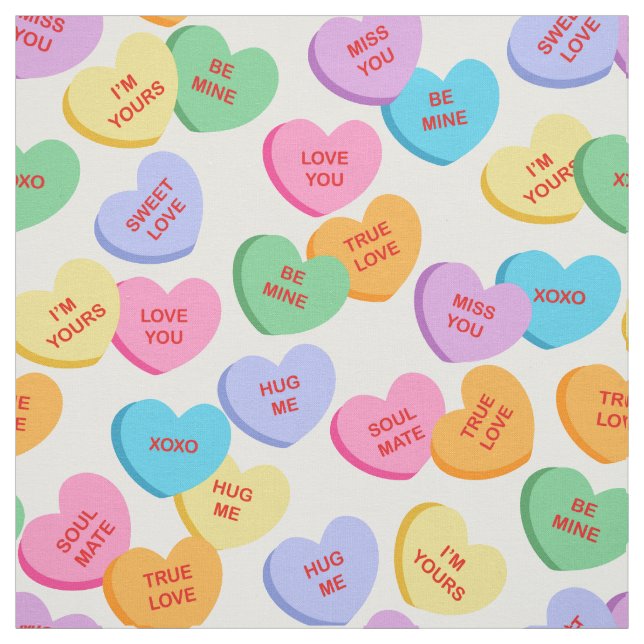 Pastel Färg Candy Hearts Valentine Day Fabric Tyg (Provkarta)