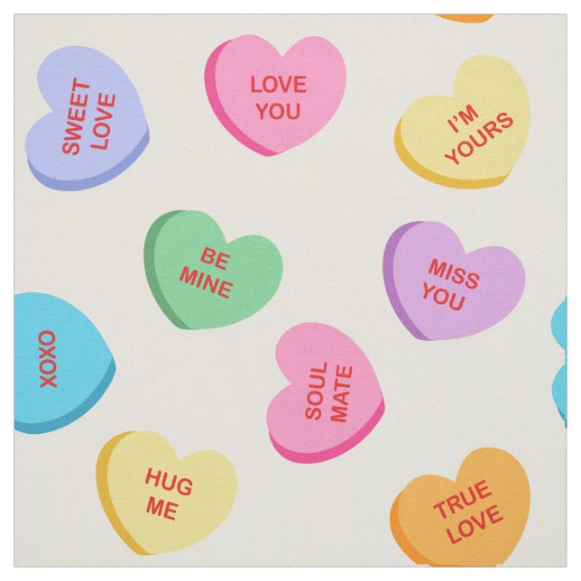 Pastel Färg Candy Hearts Valentine Day Fabric Tyg (Provkarta)