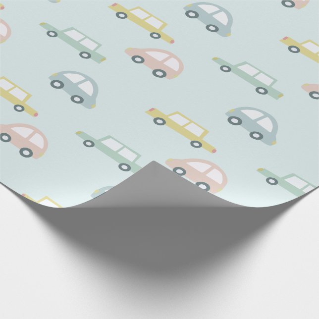 Pastel Färg Car Mönster Blue Presentpapper (Hörn)