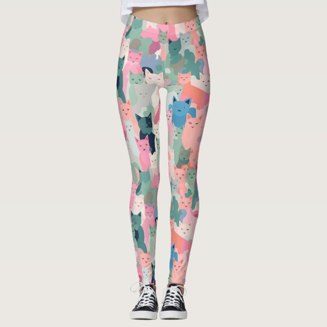 Pastel Färg Cat Camouflage Leggings (Framsida)