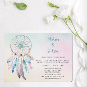 Pastel Färg Dreamcatcher Bröllop Inbjudningar