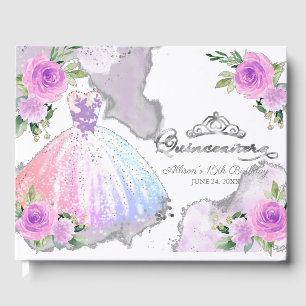 Pastel Färg Gown Blommigt Quinceanera Guest Bok