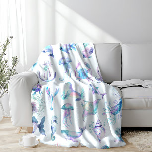Pastel färg, havsdjur mönster fleecefilt