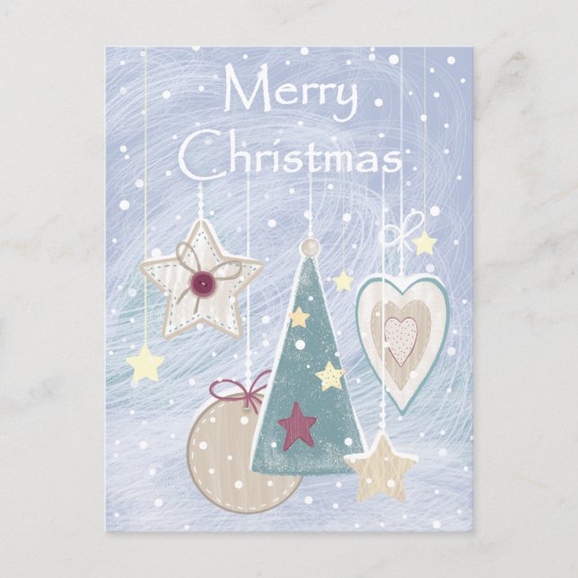 Pastel Färg Julgran Star och Heart Vykort (Framsida)