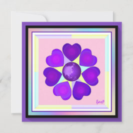 Pastel färg & lila hjärtan som slår in tomt kort