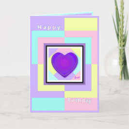 Pastel färg & lila hjärtan som slår på födelsedags tack kort