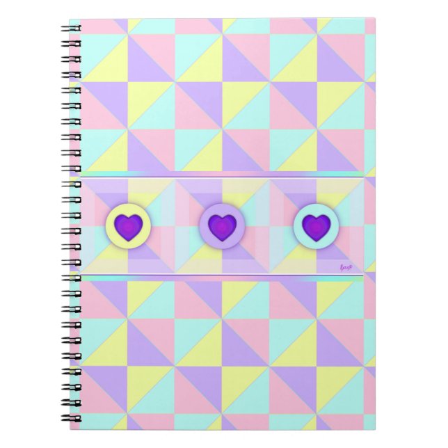 Pastel färg & lila hjärtslag anteckningsbok (Framsidan)