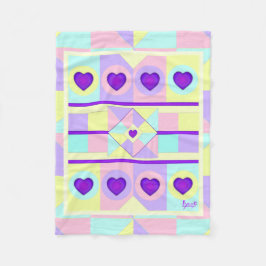 Pastel färg & lila hjärtslag fleecefilt