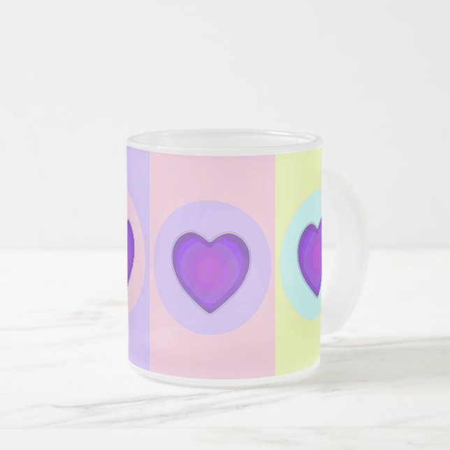 Pastel färg & lila hjärtslag frostad glasmugg (Framsida höger)