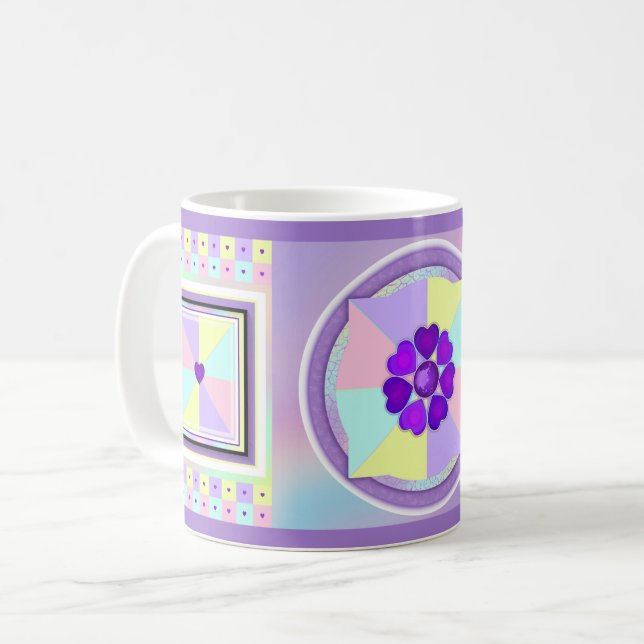 Pastel färg & lila hjärtslag kaffemugg (Framsida vänster)