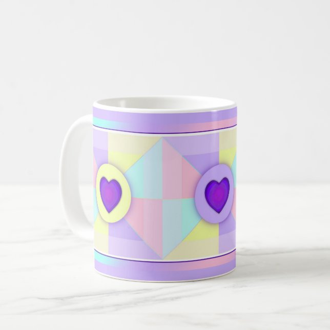 Pastel färg & lila hjärtslag kaffemugg (Framsida vänster)