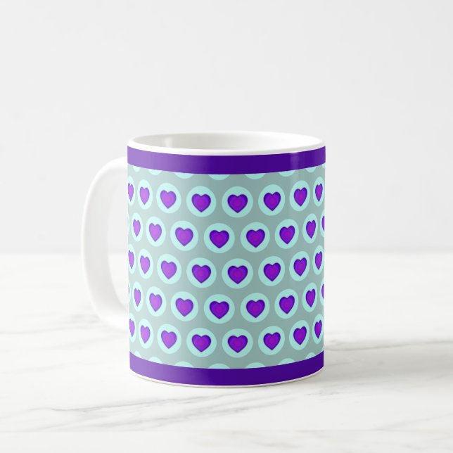 Pastel färg & lila hjärtslag kaffemugg (Framsida vänster)