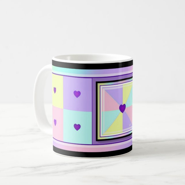 Pastel färg & lila hjärtslag kaffemugg (Framsida vänster)