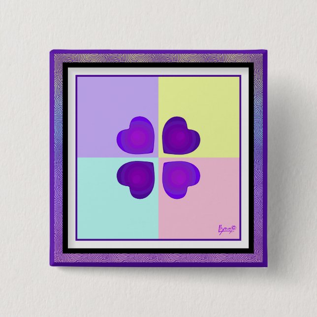 Pastel färg & lila hjärtslag knapp (Framsida)