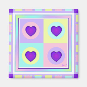 Pastel färg & lila hjärtslag magnet