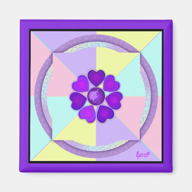 Pastel färg & lila hjärtslag magnet (Framsidan)