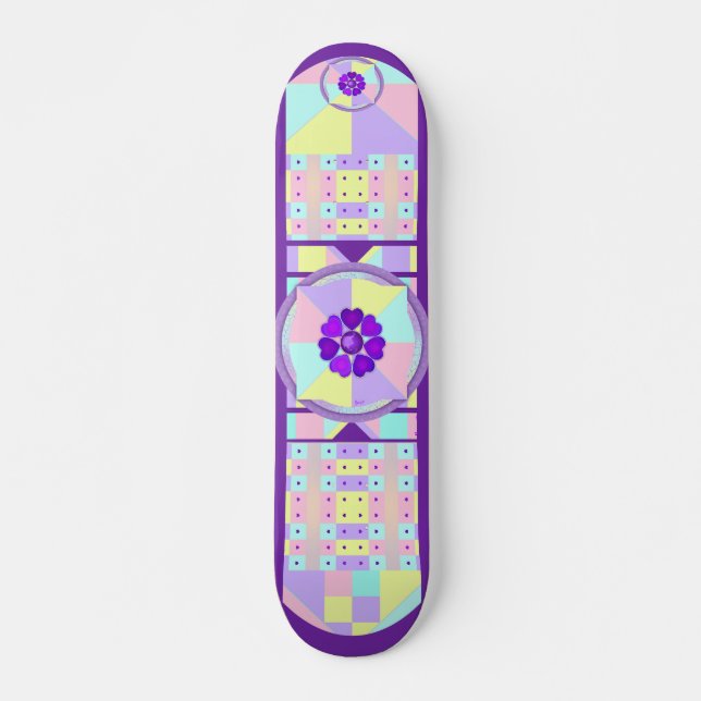 Pastel färg & lila hjärtslag mini skateboard bräda 18,5 cm (Framsida)