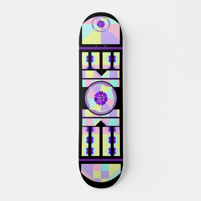Pastel färg & lila hjärtslag mini skateboard bräda 18,5 cm (Framsida)