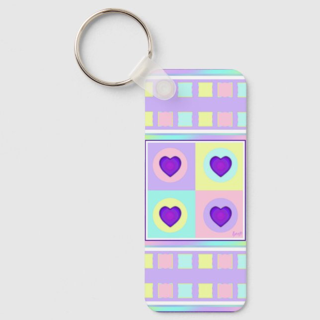 Pastel färg & lila hjärtslag nyckelring (Framsida)