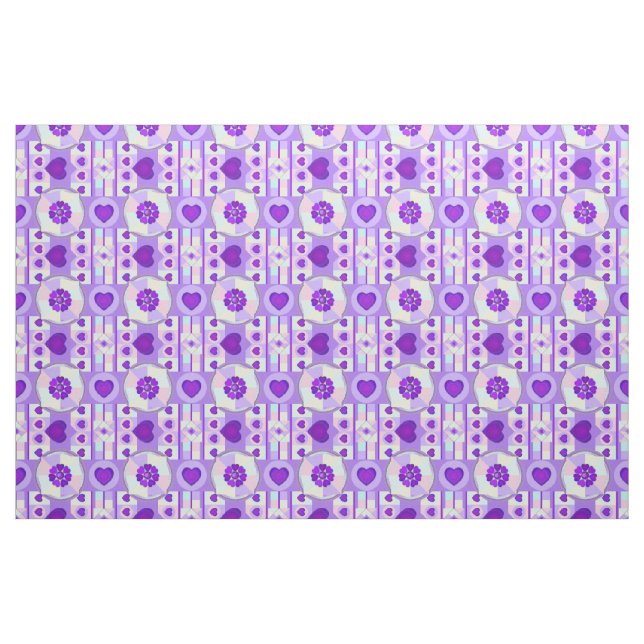 Pastel färg & lila hjärtslag tyg (Fat Quarter)