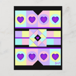 Pastel färg & lila hjärtslag vykort