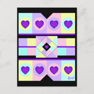 Pastel färg & lila hjärtslag vykort