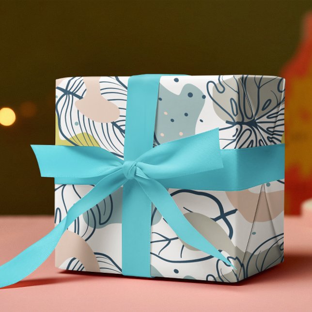 Pastel färg löv och organiska former mönster presentpapper (Skapare uppladdad)