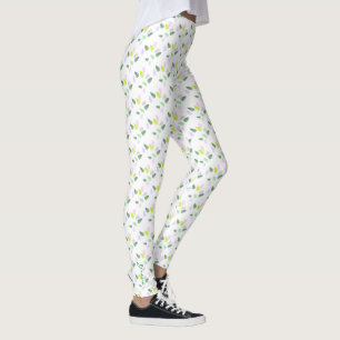 Pastel Färg Lycklig Grönt Fern Lövs Leggings