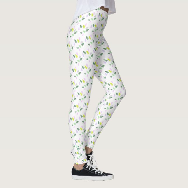 Pastel Färg Lycklig Grönt Fern Lövs Leggings (Höger)