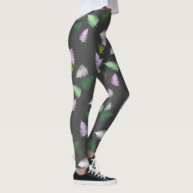 Pastel Färg Lycklig Grönt Fern Lövs Leggings (Höger)