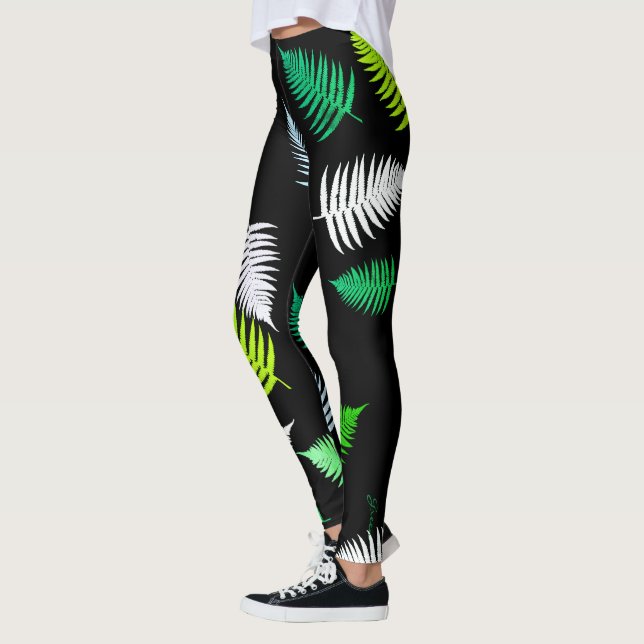 Pastel Färg Lycklig Grönt Fern Lövs Leggings (Vänster)