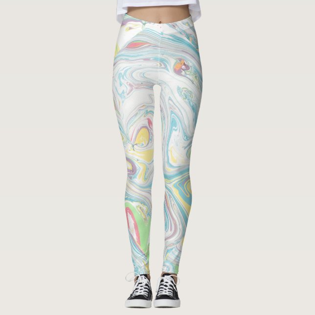 Pastel Färg Marbleized Swirly Background Leggings (Framsida)