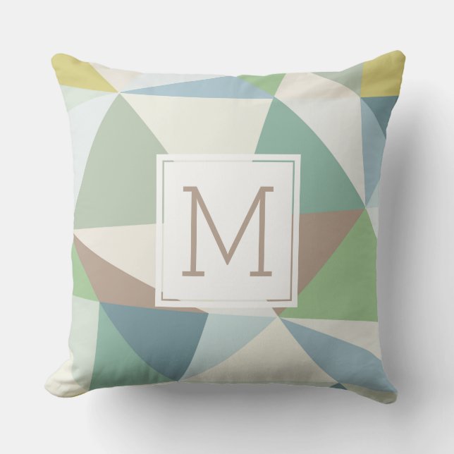 Pastel Färg Modern Geometric Mönster Monogram Kudde (Framsida)
