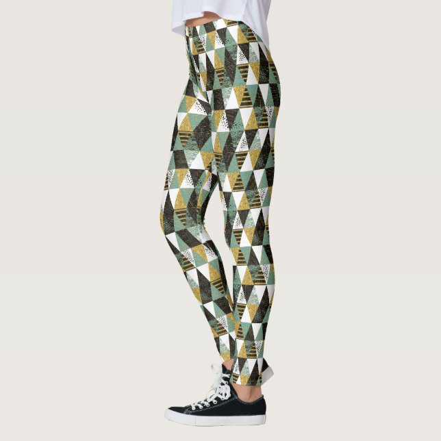 Pastel Färg Modern Geometric Triangles Mönster Leggings (Vänster)