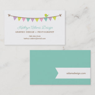 Pastel Färg, mönstrad Bunting och Cute Bird Visitkort