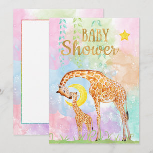Pastel Färg Mor och Baby Giraffe Baby Shower Inbjudningar