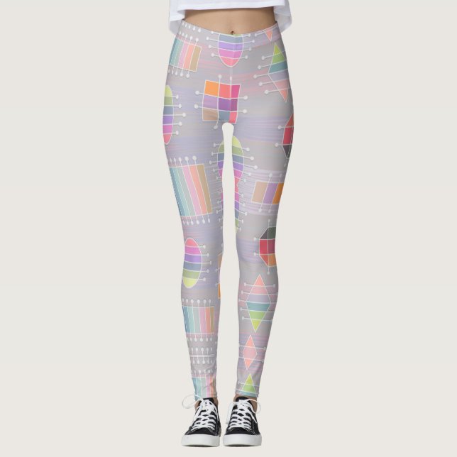 Pastel Färg och geometriska former Leggings (Framsida)