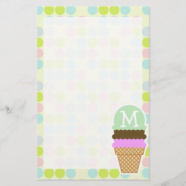 Pastel Färg, Polka Dot, Ice Cream Cone Brevpapper (Framsida)