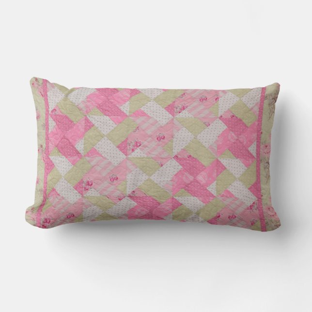 Pastel Färg Quilt Mönster Lumbar Pillow Lumbarkudde (Framsida)