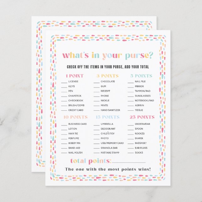 Pastel Färg Rainbow Baby Shower Purwer Game (Fram/baksida)