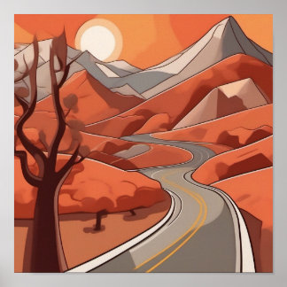 Pastel färg Retro Mountain Ligcape Illustration Poster