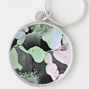 Pastel färg romantisk blomma mönster art rund silverfärgad nyckelring
