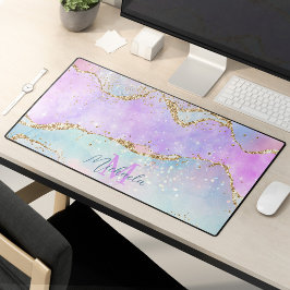 Pastel Färg Rosa Blue Agate Glitter Monogram