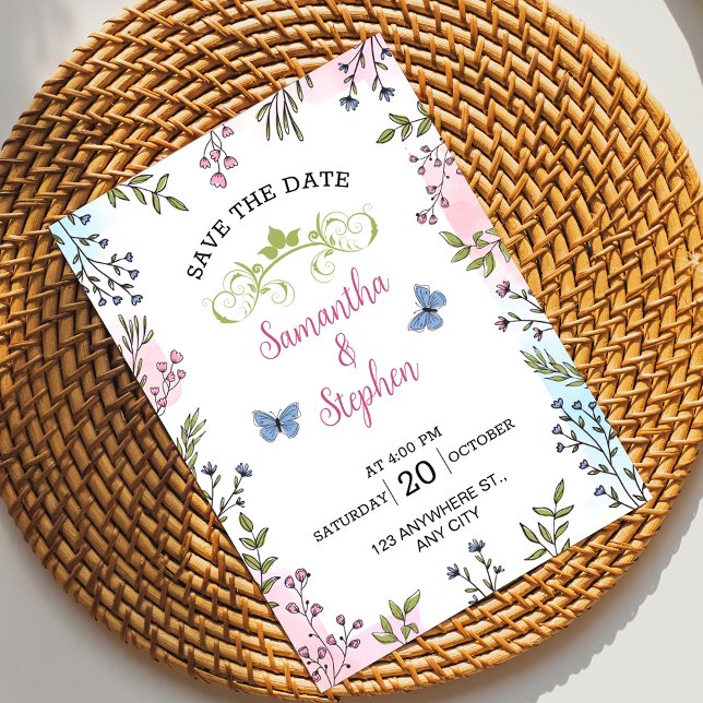 Pastel Färg Sketch Illustrative Blommigt Spara  Inbjudningar (Skapare uppladdad)