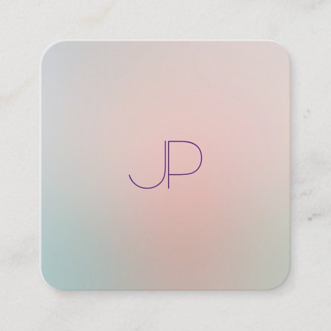 Pastel Färg Template Monogram Modern Elegant Fyrkantigt Visitkort (Framsida)